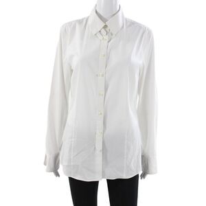 Paper White Women Basic Button-Up White Collared Long Sleeve 64% Cotton Size 14